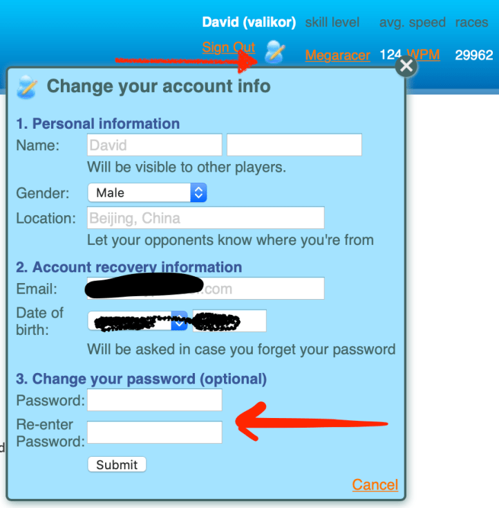 Click here to update your password.